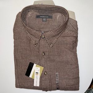 Croft & Barrow Mens long sleeve flannel XLT brown tan houndstooth check NWT